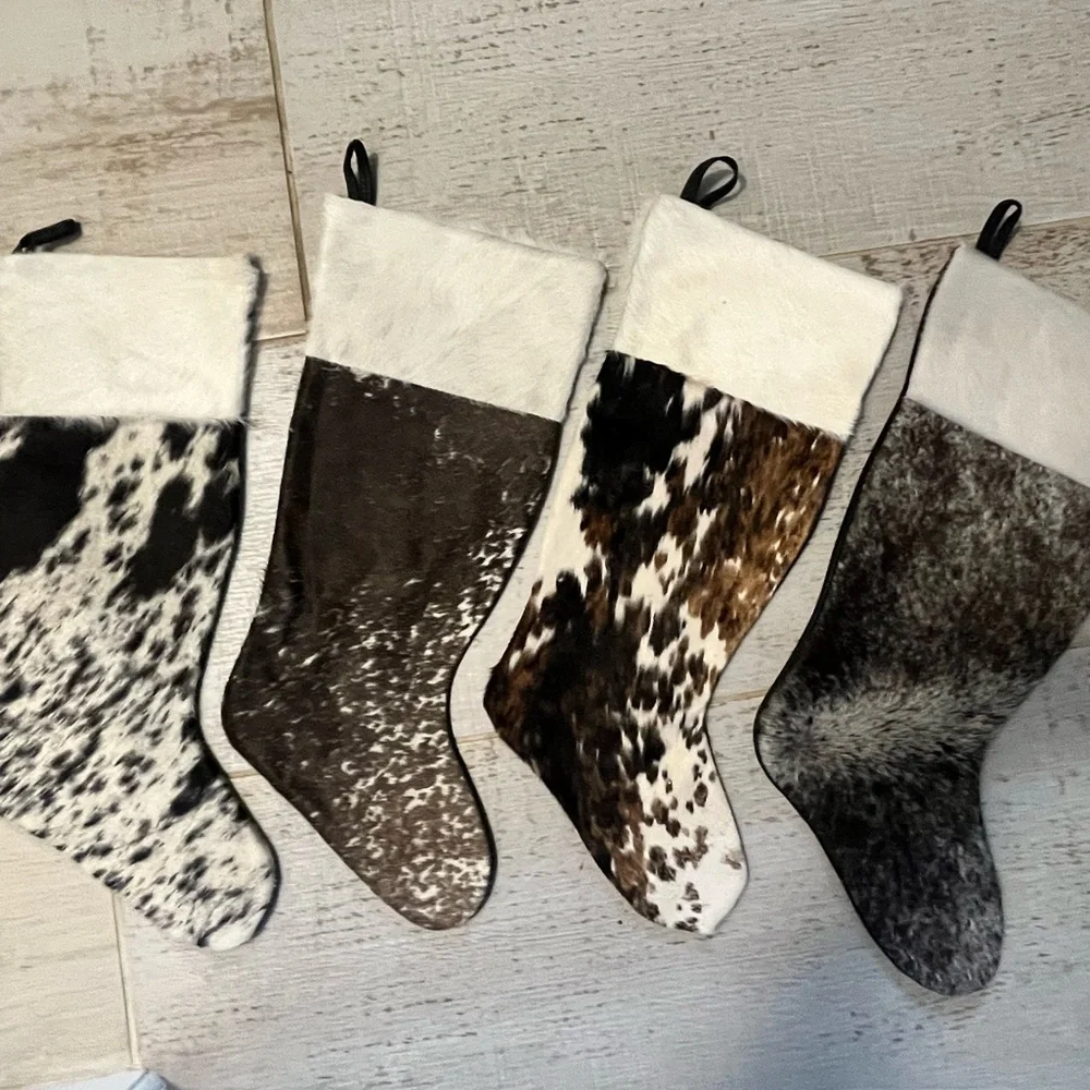 Genuine cow hide leather and fur handmade Christmas Stockings - Picture 1 of 15